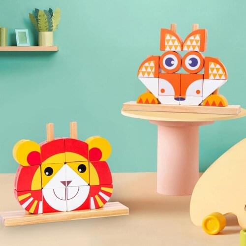 Cartoon Owl Animal Wooden Building Blocks Stacking Game Educational Kids Toy