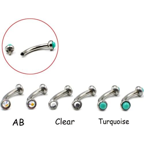 1PC Surgical Steel Internally Thread Eyebrow Ring Cartilage Tragus Earring Flat CZ Gem Stone Body Jewelry Piercing 16g