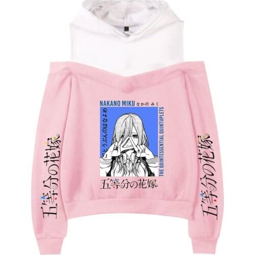 New Printed The Quintessential Quintuplets Hoodie Fashion Pink+white Off-the-shoulder hooded Casual Women Girls Sexy Sweatshirts