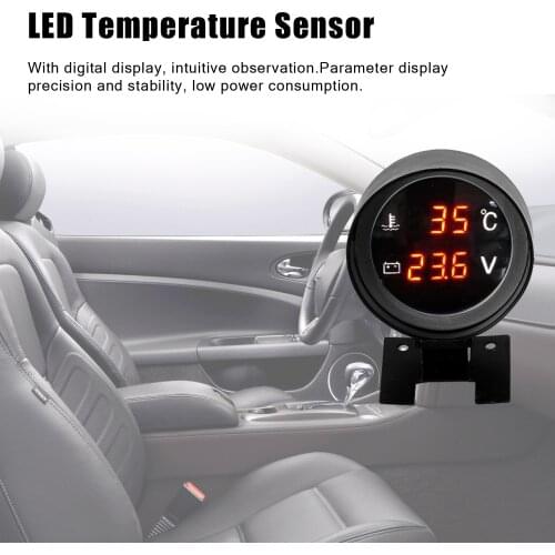 Round Led Digital Car Truck Water Temp Gauge Temperature Sensor Temperatura Moto + Voltmeter Volt Voltage Meter 2 in 1 12.0V 24V