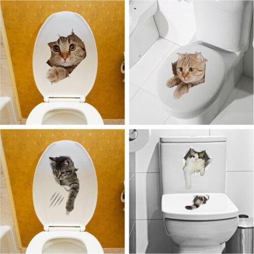 Cat Vivid 3D Smashed Switch Wall Sticker Toilet Funny Animals Wall Sticker Decor Bathroom Kicthen Decals Poster PVC Mural Art