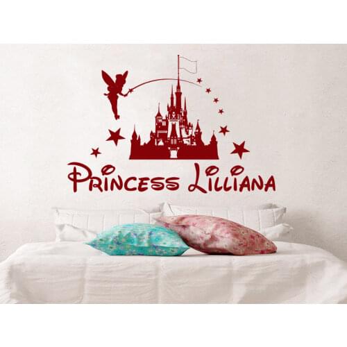 Castle Personalized Princess Girl Name Vinyl Sticker Wall Decals Custom Name Fairy Stars Nursery Decor Kids Room Wall Art A946