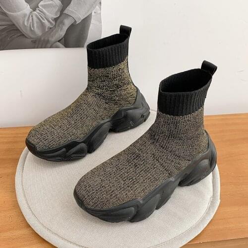 Women Ankle Boots Winter Chunky Platform Boots Spring/autumn Vogue Round Toe Womens Stretch Fabric Women Sneakers