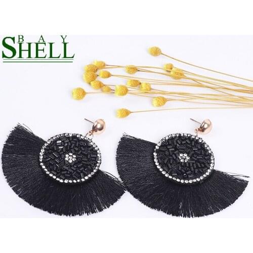 Shell Bay Boho Tassel Earrings Women Black Earrings Fashion Jewelry Drop Earrings Rhinestone kpop Earring Earings Wholesale New