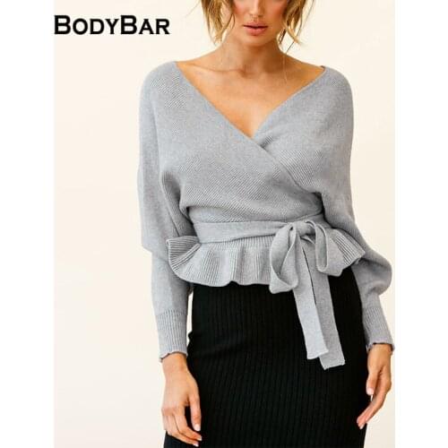 Sexy V-neck Knitted Pullover Autumn Winter Lantern Long-sleeved Solid Color Top Ladies Office Plus Size T-shirt Fashion Clothing