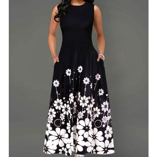 2021 Summer European and American New Style Sleeveless Fashion Simple Printed Long Skirt Dress Fashion Printed Long Dress New