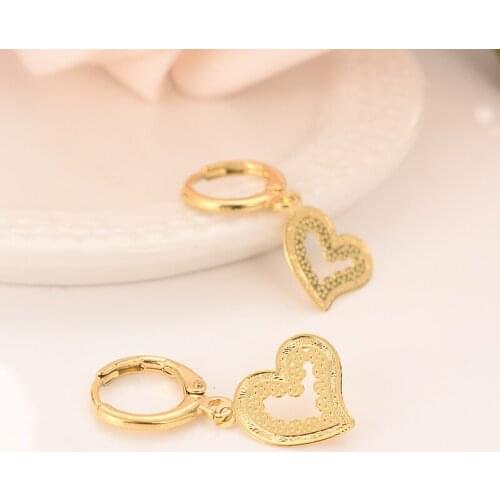 Gold dubai india small lovely heart Dangle Earrings Women Fashion Jewelry Gold Metal Drop Earrings For Gifts wedding bridal