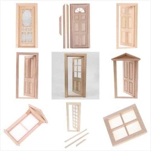 1/12 DIY Wooden Window Door Doll House Accessories Pretend Play Toy For Kids Doll House Furniture Simulation Miniatures