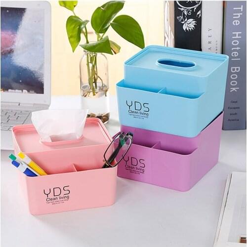 1PC Makeup Storage Box Plastic Cosmetic Organizer Makeup Sundry Storage Holder with Tissue Box OK 0542