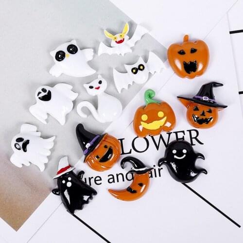 10Pcs Halloween Miniature Pumpkin Ghost Space Flatback Resin Cabochons for Hair Bow Center Scrapbooking Diy Phone Accessories