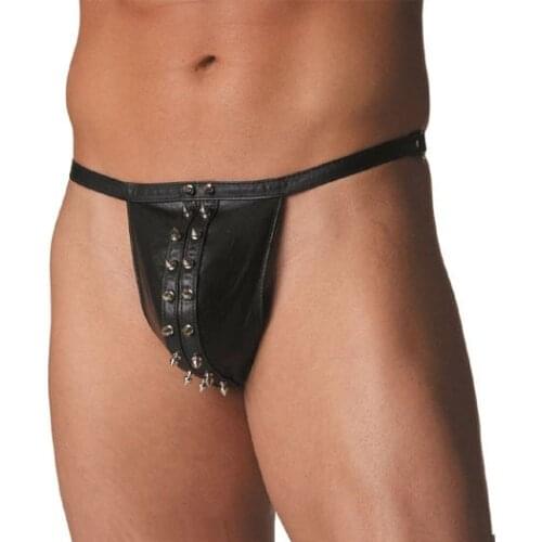 2016 Fashion Sexy Men jockstrap Imitation Leather bikini G-string Underwear Black Thongs