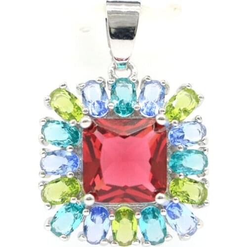 30x20mm Multi Color Square Created Rhodolite Garnet Aquamarine Green Peridot For Womans Jewelry Making Silver Pendant