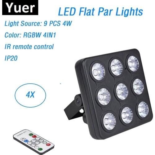 4Pcs/Lot Free Shipping LED Show Panel 9X4W RGBW Quad Color Luce della lavata di Lusso Controller DMX Led Flat Par Luci dj Discos