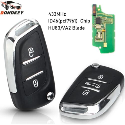 Dandkey Car 433Mhz Fob Modified ID46 Chip Remote Key 2/3 Buttons FSK Flip Key For Peugeot For Citroen C2 C3 C4 C5 C6 C8 CE0536