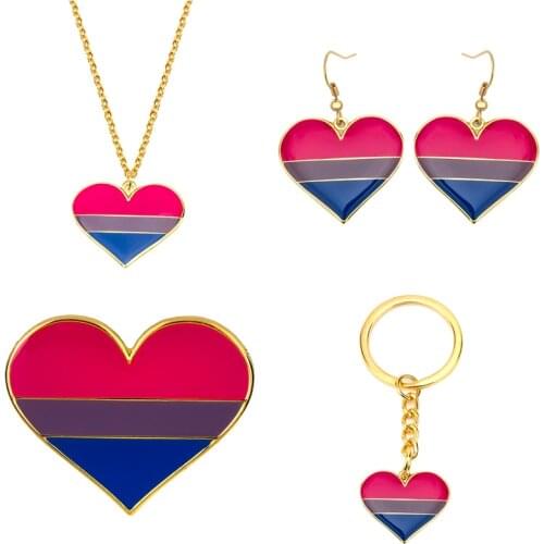 Bisexual Earrings Bisexual Pride Necklace Bisexual Key Ring Bisexual Badge Set Earrings Jewelry For Women Men Lovers Gift