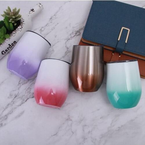 50pcs/lot 12oz Wine Tumbler Gradient Cup With Lids Stainless Steel Wine Glasses Coffee Cup Mug Vacuum Thermos Christmas Gifts