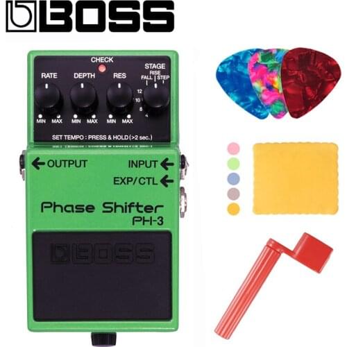 Boss PH-3 Phase Shifter Guitar Effects Pedal Bundle with Picks, Polishing Cloth and Strings Winder