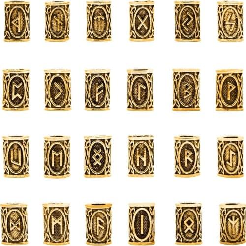 1 set Viking Runes Loose Beads DIY Jewelry Making Big Hole TIWAZ TYR Sol rune Odal Futhark Rune Spacer Beads For Hair Beadrs