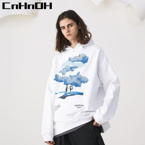 CnHnOH Original Fashion Brand Fearless Printing Retro Drop Shoulder Loose Hooded Couple HOODIE Fleece Hoodie 9377