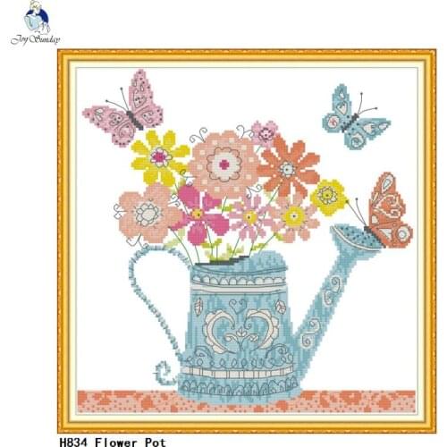 Joy Sunday Flower Pot Counted Cross-stitch 11CT Printed Fabric 14CT White Canvas DIY Handwork Embroidery Needlework Set