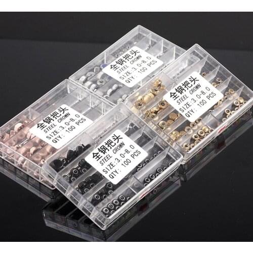 100PCS/set Quartz Mechanical Watch Crowns Stainless Steel Watch Repair Tool Parts 3.0mm-8.0mm