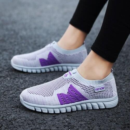 Women Flat Shoes Knit Woman Casual Slip On Vulcanized Shoes Female Mesh Soft Breathable Womens Footwear For Ladies Sneaker