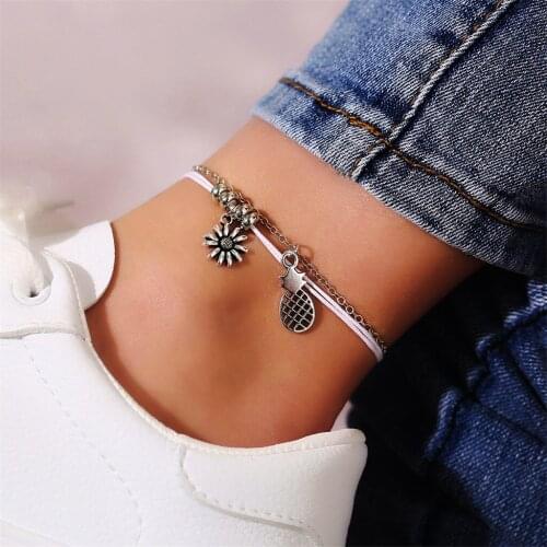Layered Anklets Handmade Rope Chain Adjustable Beach Ankle Chain for Women
