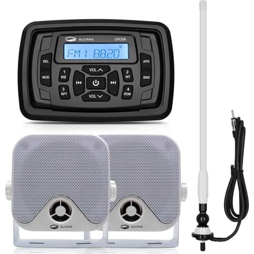 Marine Bluetooth Stereo Boat Audio Radio Receiver Car MP3 Player+4" Marine Waterproof Speaker+FM Antenna For RV Yacht Motorcycle