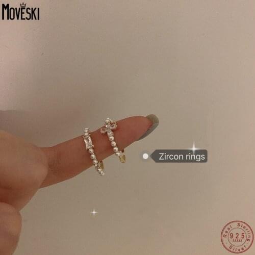 MOVESKI 925 Sterling Silver Korean Retro Pearl Zircon Personalized Ring Index Finger Ring Boutique Jewelry Christmas Gift
