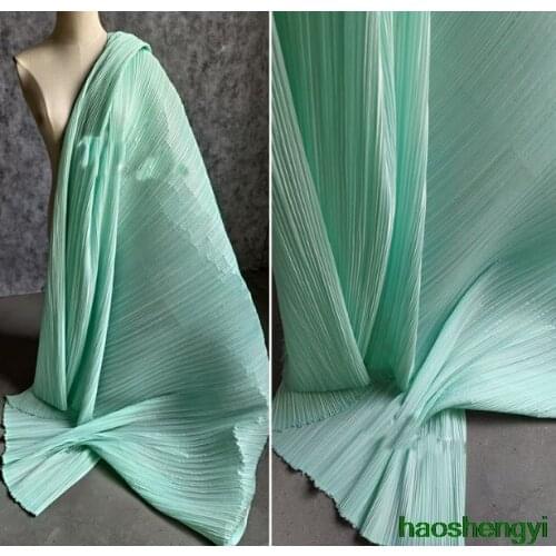 Mint blue straightened soft texture pleated stiff shape imitation cotton and linen fabric