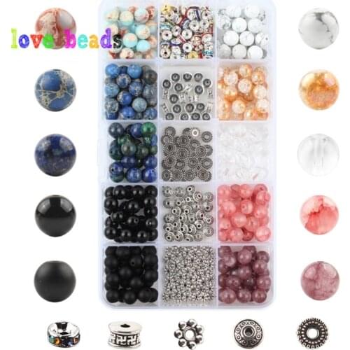 Natural Stone Beads Jewelry Making Kits Storage Box Set Agates Crystal Elastic String Bulk Stone DIY Handcraft Bracelet Making