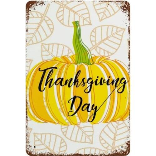 NoBrands Vintage Retro Metal Tin Sign Wall Decor Art Happy Thanksgiving Day Golden Pumpkin Symbol Logo Home Decor Plaque Poster