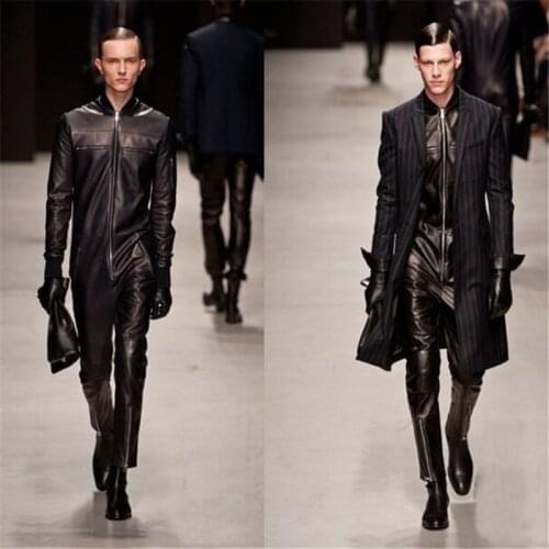 New Men Fashion Catwalk All-match Model Stage Catwalk PU Leather Jumpsuit Youth Conjoined Jumpsuit Plus Size Costumes M-6XL