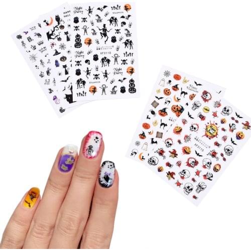 1PCS Nail DIY Tearable Sticker Halloween Horror Spider Witch 3D Decals Nail Art Designs Accessories Decoration Pumpkin Ongles
