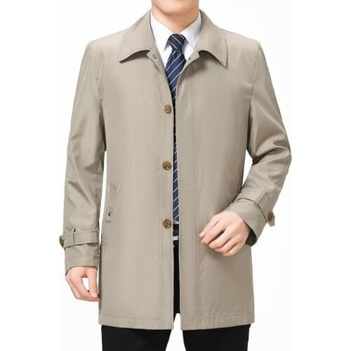 Single Breasted Male Turn-down Collar Casual Mens Jackets Middle-aged Solid Trench Zipper Coats