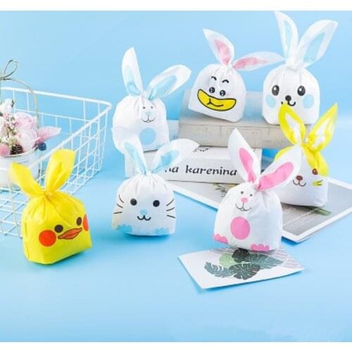 50pcs/lot Cute Rabbit Ear Bags Cookie Plastic Bags&Candy Gift Bags for Biscuits Snack Baking Package and Event Party Supplies