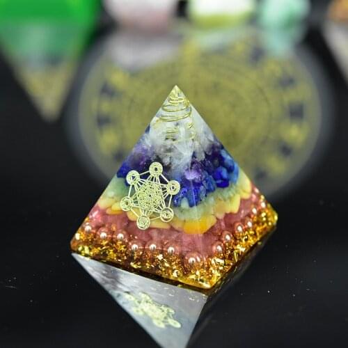 Orgon Pyramid Seven Chakras natural Stone Orgonite Energy Crystals EMF protection Original Home Office Decor Resin Reiki Gift