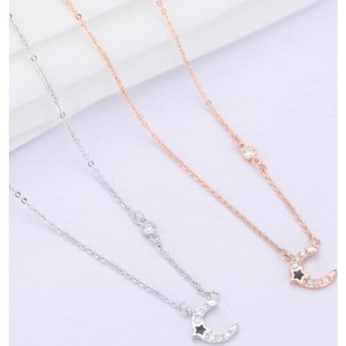 Star Moon Pendant Elegant Wild 925 Sterling Silver Clavicle Chain Temperament Trendy Female Necklace SNE189