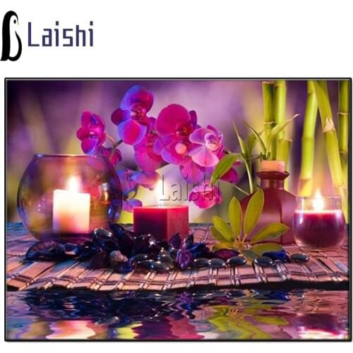 Full 5D Diy Daimond Painting zen Candle&Orchid 3D Diamond Painting Round Rhinestones Spa Diamant Painting Embroidery Flowers