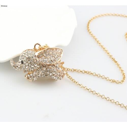 Hot elephant Necklace - New Fashion cute elephant Long necklace Sweater Chain Pendant Alloy Crystal Necklace Wholesale N1079