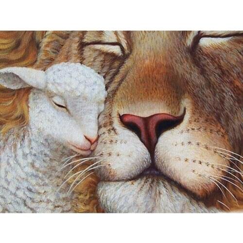 DIY Painting By Numbers Lion and Lamb Oil Coloring By Numbers Animals Wall Art Canvas Picture Hand Painted Home Decoration Gift