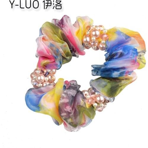 Women hair accessories boutique peaarls & beads ponytail holder korean elastic hair bands for women