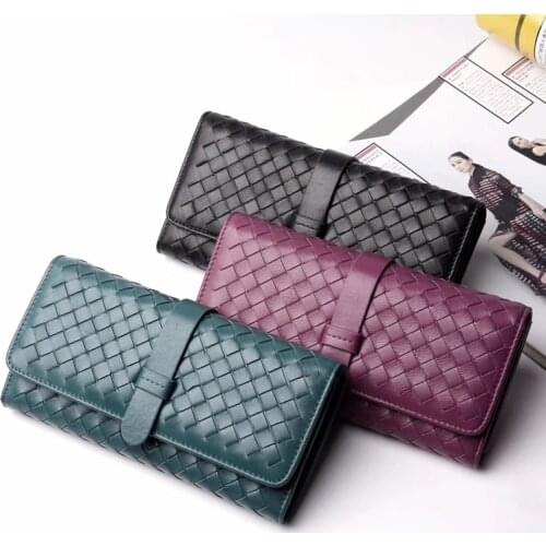 Luxury Brand Wallet Womens Long Woven Clutch 2021 New Flip-Style Large-Volume 100% Leather Sheepskin Storage Money Clips Spot