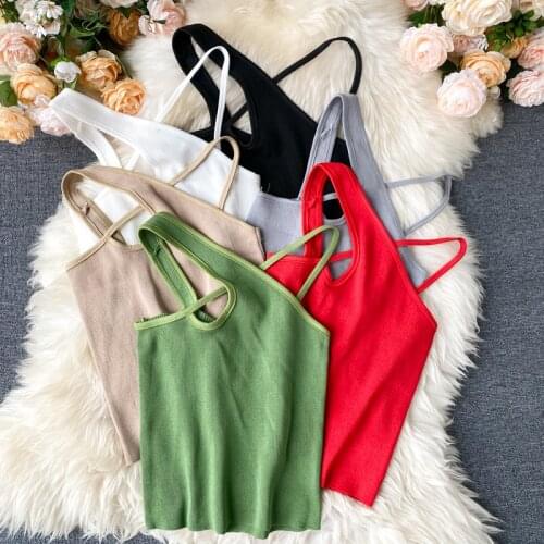 Sexy Cross Slim Female Camisole Summer Hollow Out Streetwear Sleeveless Crop Top Solid Color Cotton Basic Women Camisole