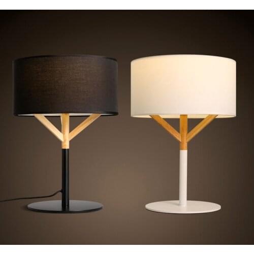 Nordic fashion Cloth art wooden Bedside lamp Contemporary contracted linen Cloth art bedroom Wooden table lamp