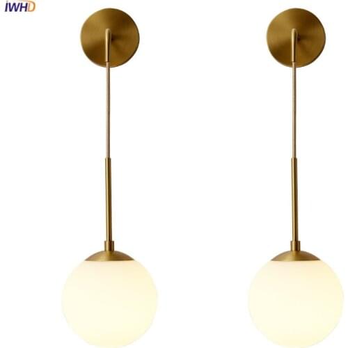 IWHD Nordic Modern Copper Wall Lights Fixtures Bedroom Bathroom Mirror Light Glass Ball LED Wall Lamp Sconce Lighting Wandlamp