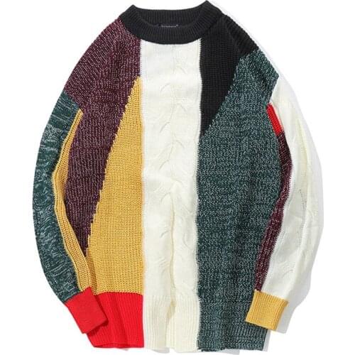 Sweater mans Striped Patchwork Pullover Knitting Slim High Street Sweaters Fashion Knitted Male couple Sweater Streetwear
