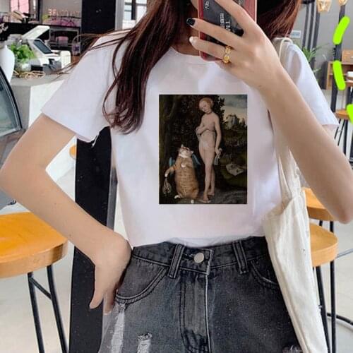 90s Graphic Rock Top Tees Female Oil painting of cats T Shirt Women Harajuku Vintage T-shirt Fashion Queen Tshirt