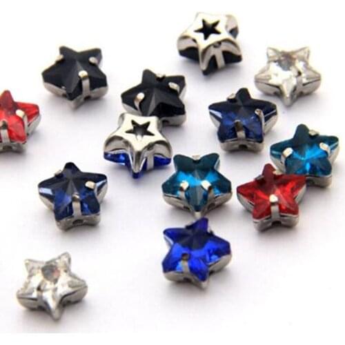 TopStone 10mm Five Star Shape Sew On Claw Rhinestone Glass Crystal Sew On Stone Wedding Dress Bags Decoration