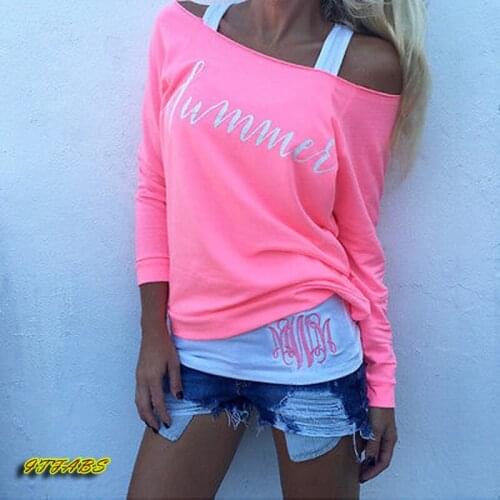 Women Slash Neck Long Sleeve Tee Shirts Fashion Clothes Tops Ladies Summer Casual Pink Loose Tops